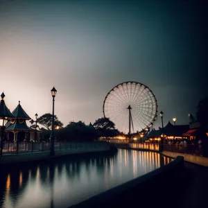 Nightscape by the River: Urban City Lights