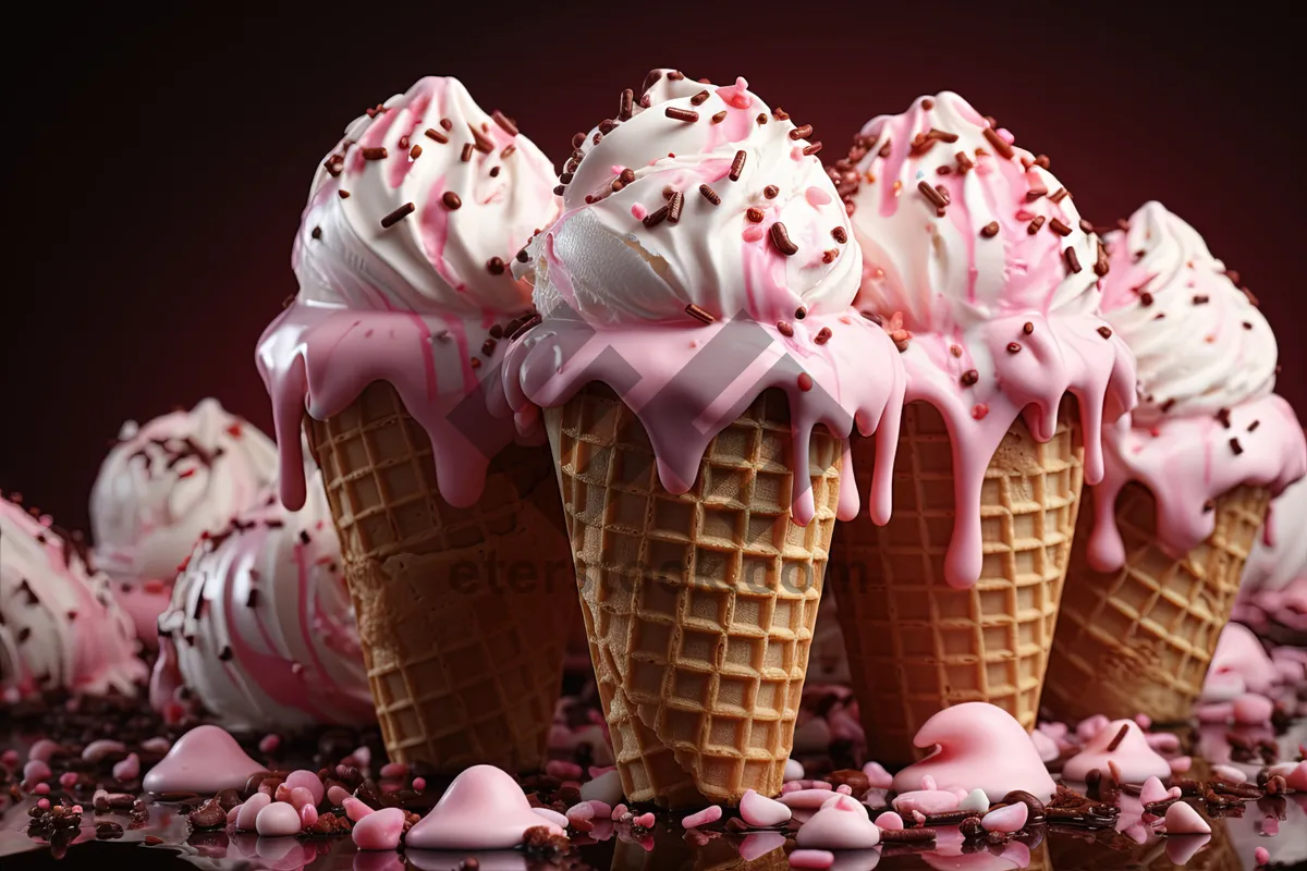 Picture of Pink flower-shaped chocolate ice cream dessert gift display.