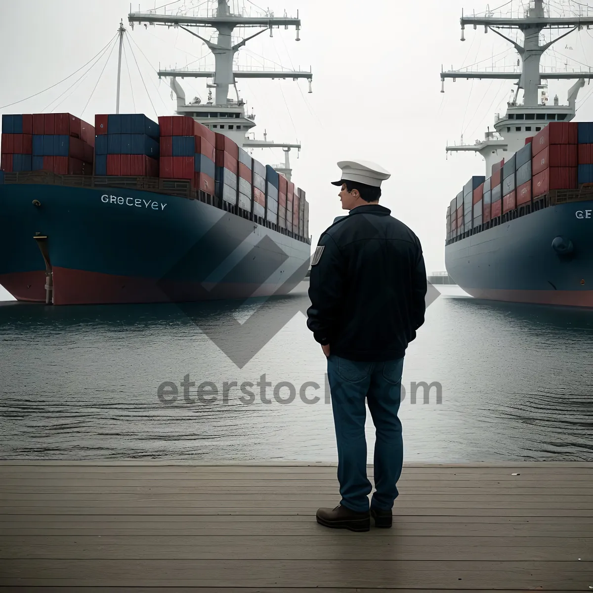 Picture of Shipping Cargo on Sea: Container Ship at Port