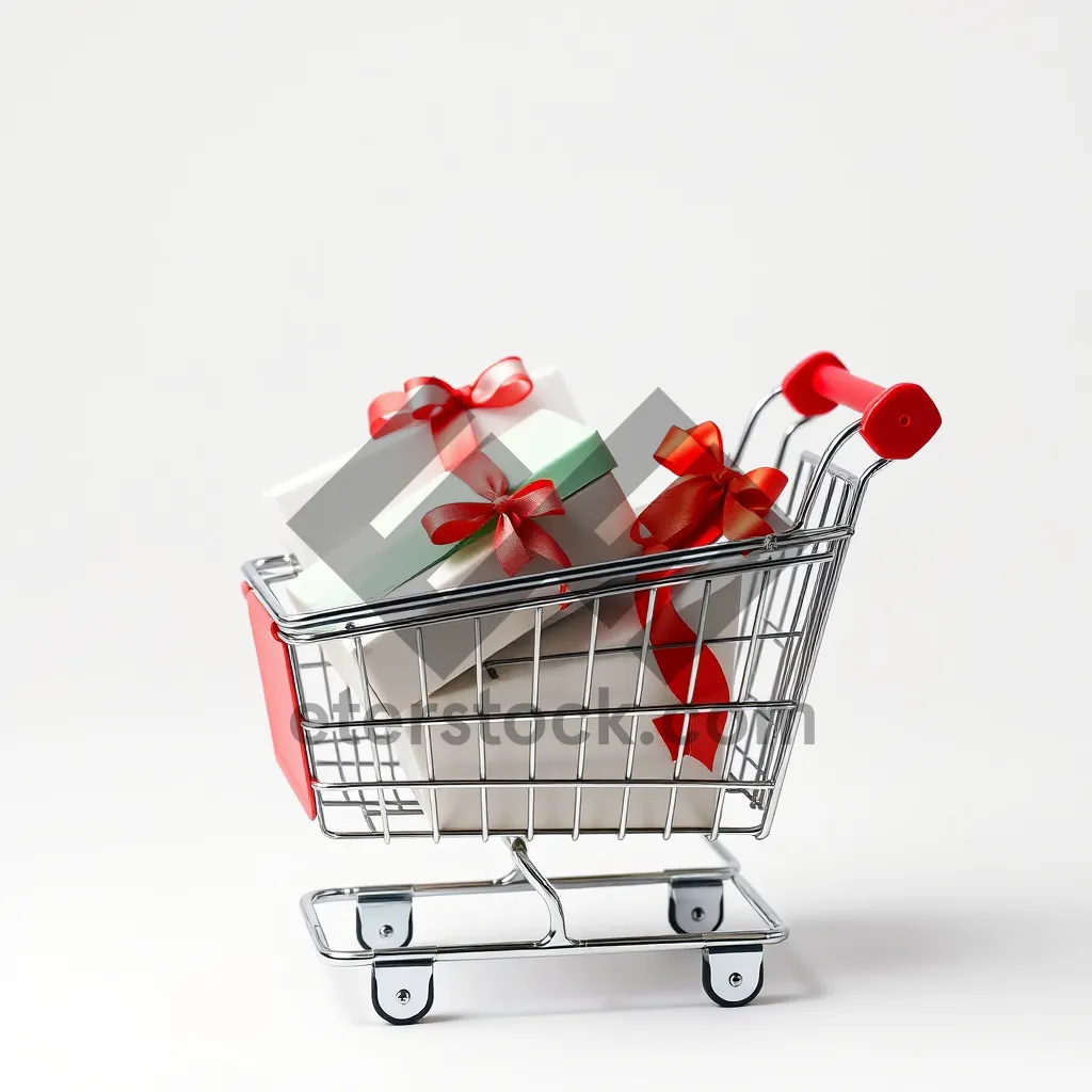 Picture of E-commerce Shopping Cart with Money and Wheel in Supermarket