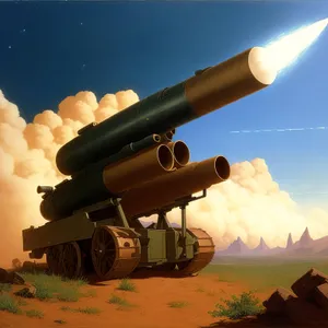 Skyrocketing artillery weapon in aerial warfare.