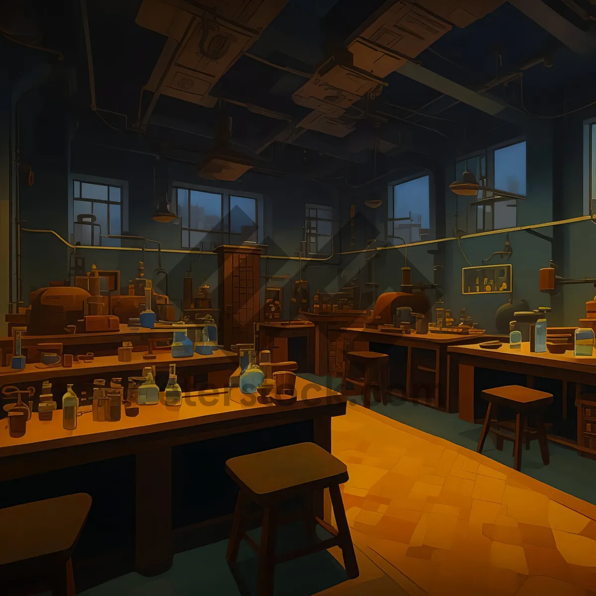 Picture of Modern Restaurant Interior Design with Wooden Furniture and Luxury Chairs