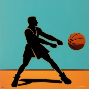 Silhouette of Active Male Basketball Player with Ball