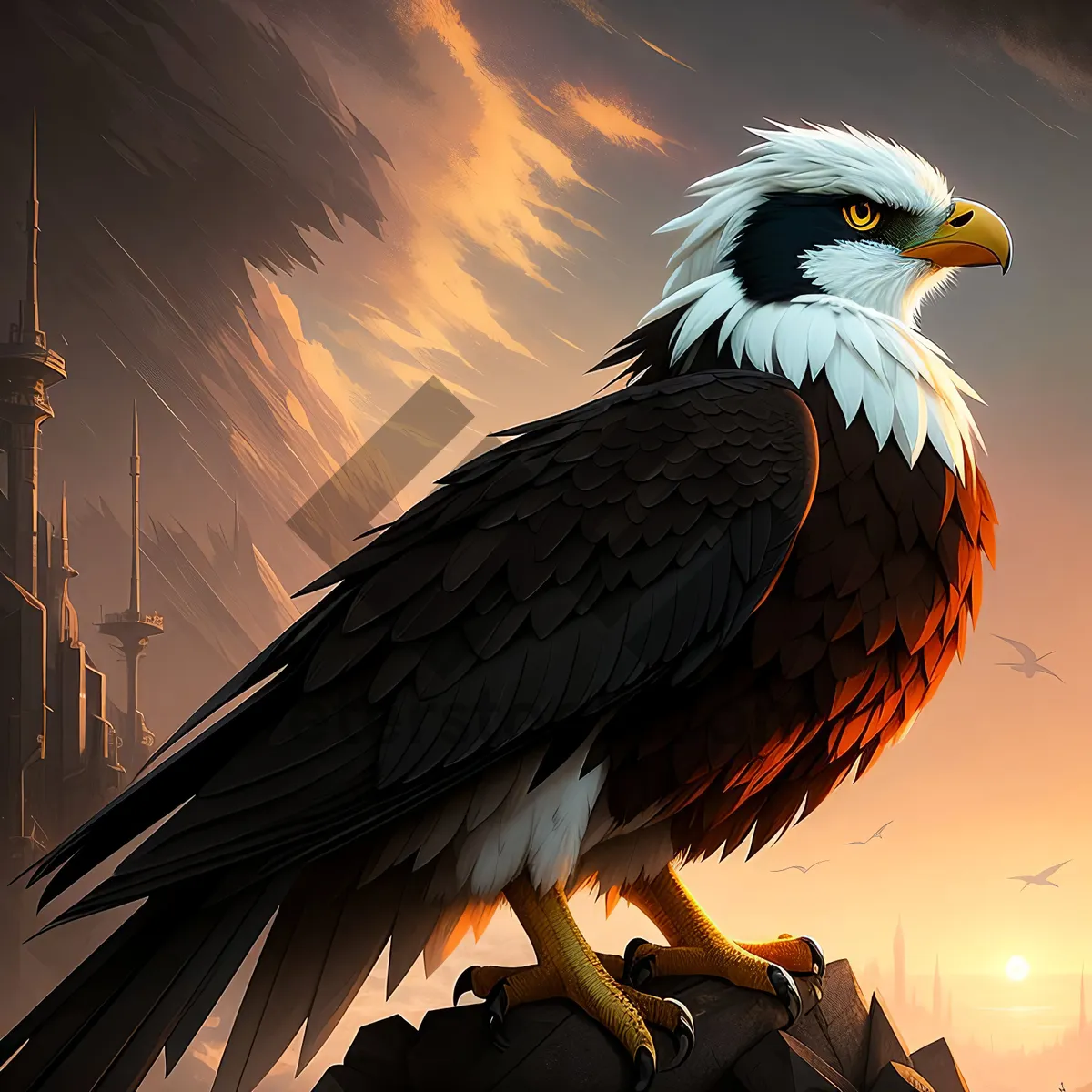 Picture of Majestic Predator in Flight: Hawk-Eagle Soaring with Piercing Gaze