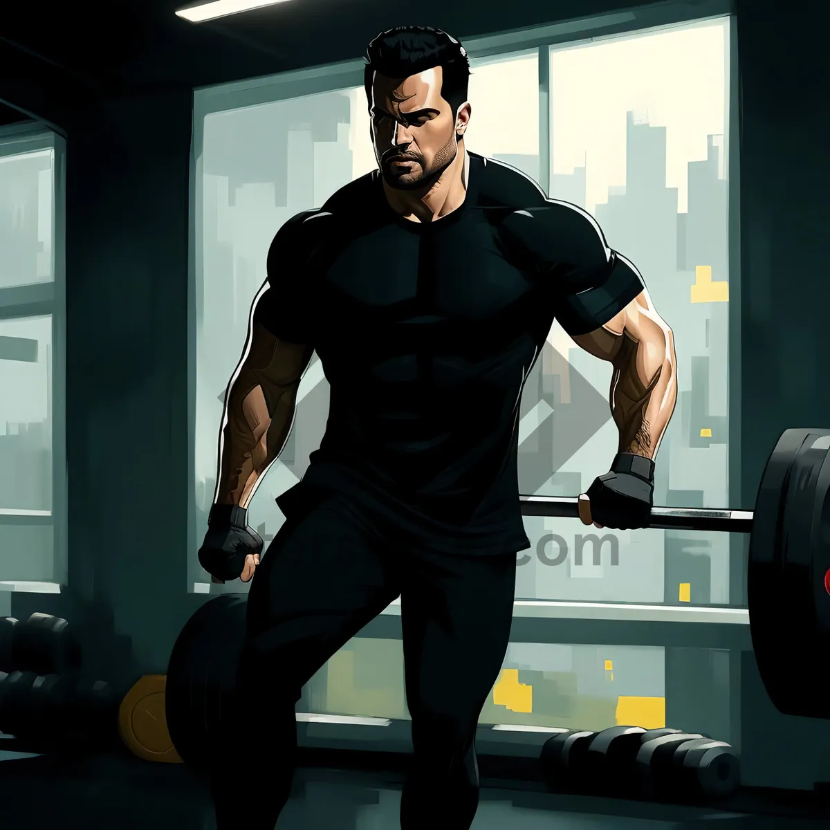 Picture of Fit man training with dumbbells at gym