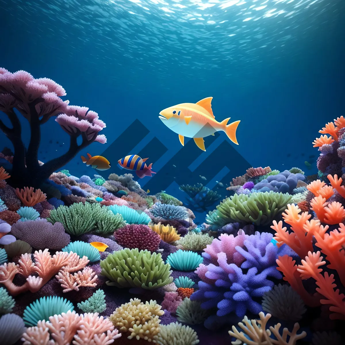 Picture of Colorful Coral Reef Fish in Sunlit Underwater Paradise