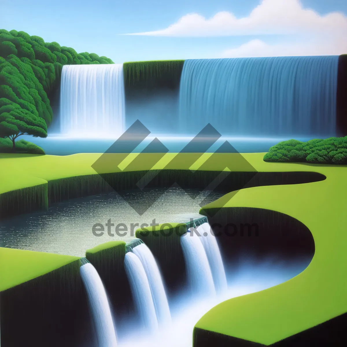 Picture of Serene Waterfall in a Lush Forest