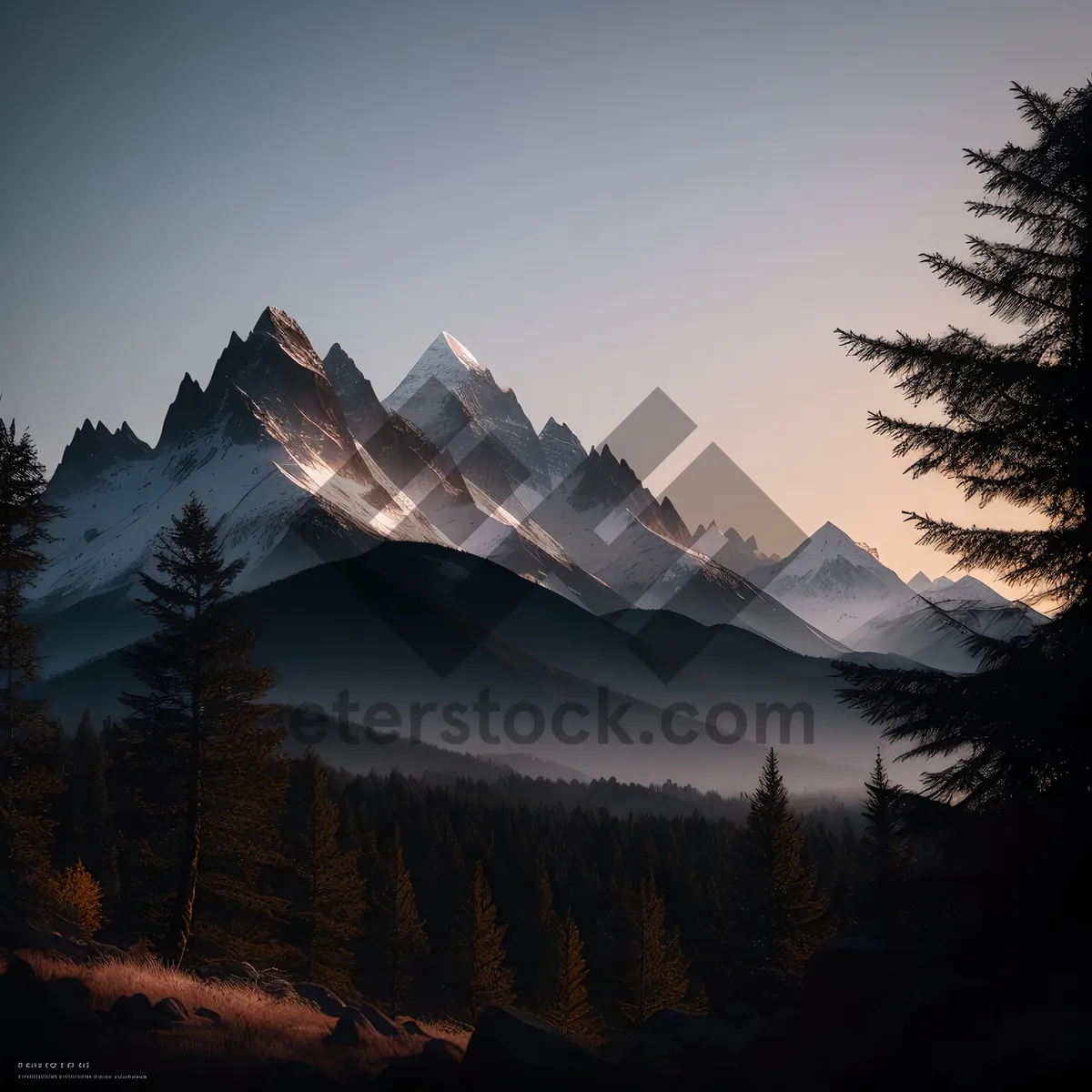 Picture of Snow-capped Alpine Peaks in Majestic Winter Landscape