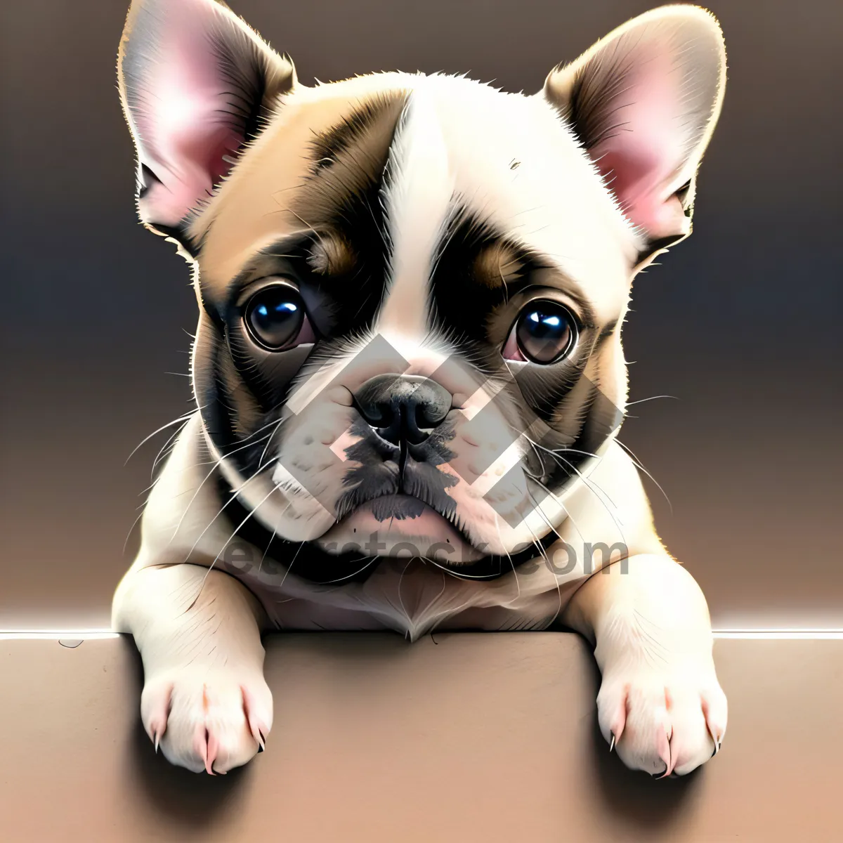 Picture of Adorable Wrinkly Bulldog Puppy Sitting