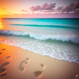 Tranquil Beach Sunset Reflecting on Turquoise Waters