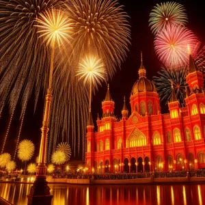 Stunning Nighttime Cathedral Illuminated with Fireworks