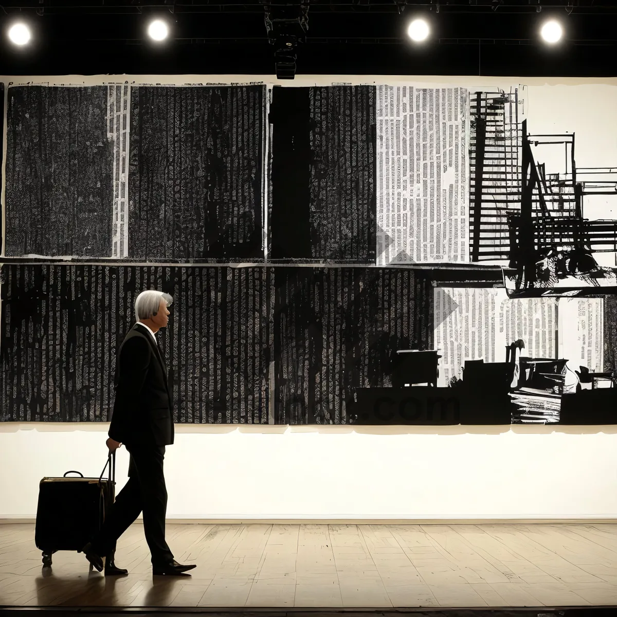 Picture of Silhouette of Businessman near Urban Building with Volleyball Net.