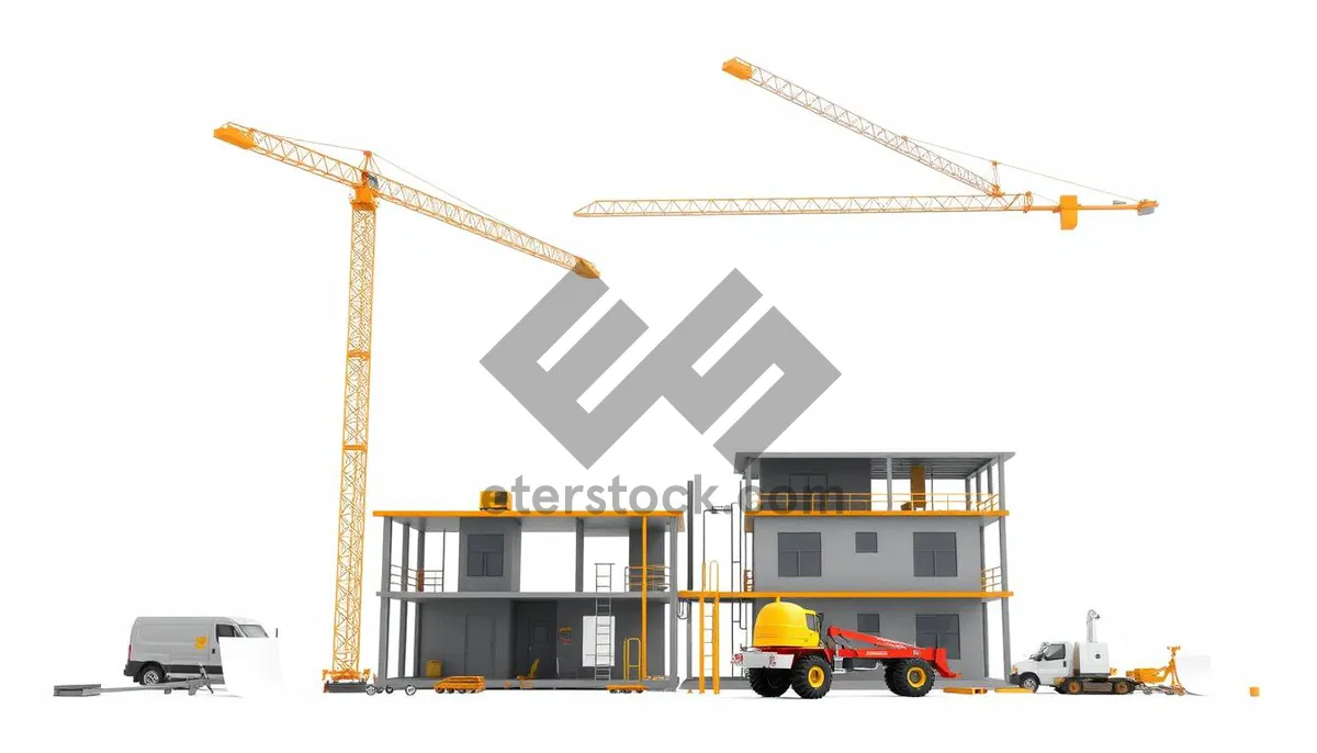 Picture of Industrial crane lifting steel beams at construction site.