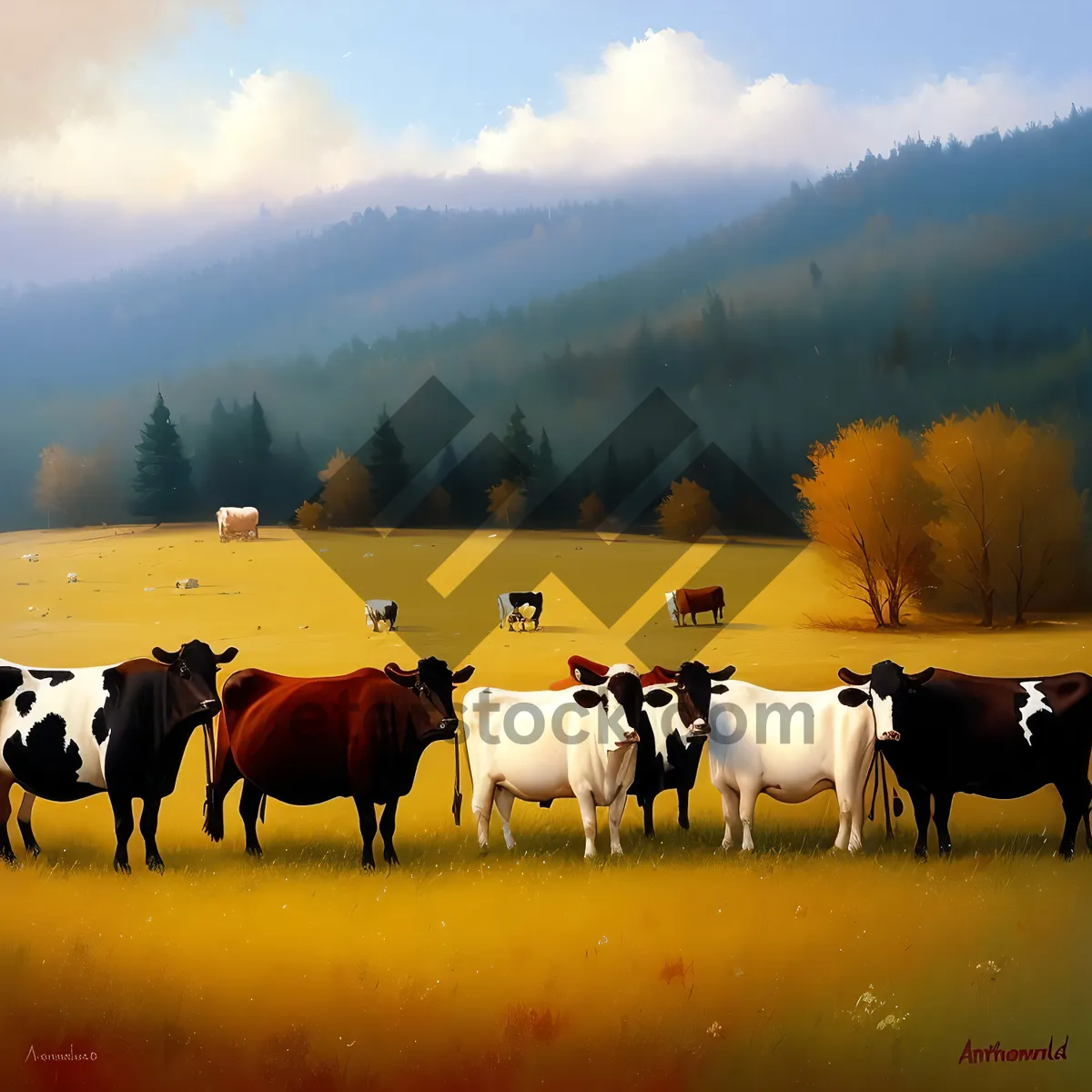 Picture of Summer Rural Landscape with Grazing Horses