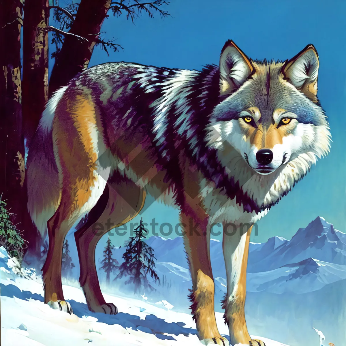 Picture of Winter Timber Wolf in Snowy Forest