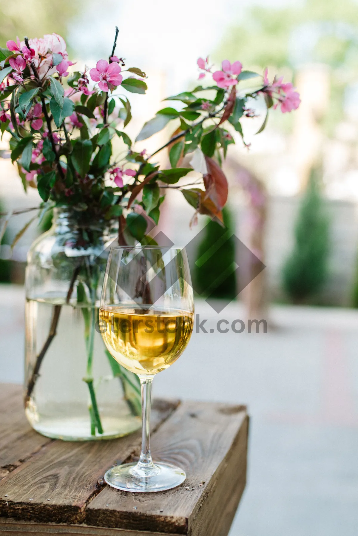 Picture of Celebration Table Setting With Champagne Glasses and Bottles