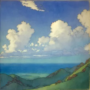 Serene Sunset Over Coastal Mountaintop