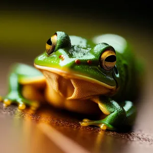 Vibrant-Eyed Tree Frog Peeking through Leaves