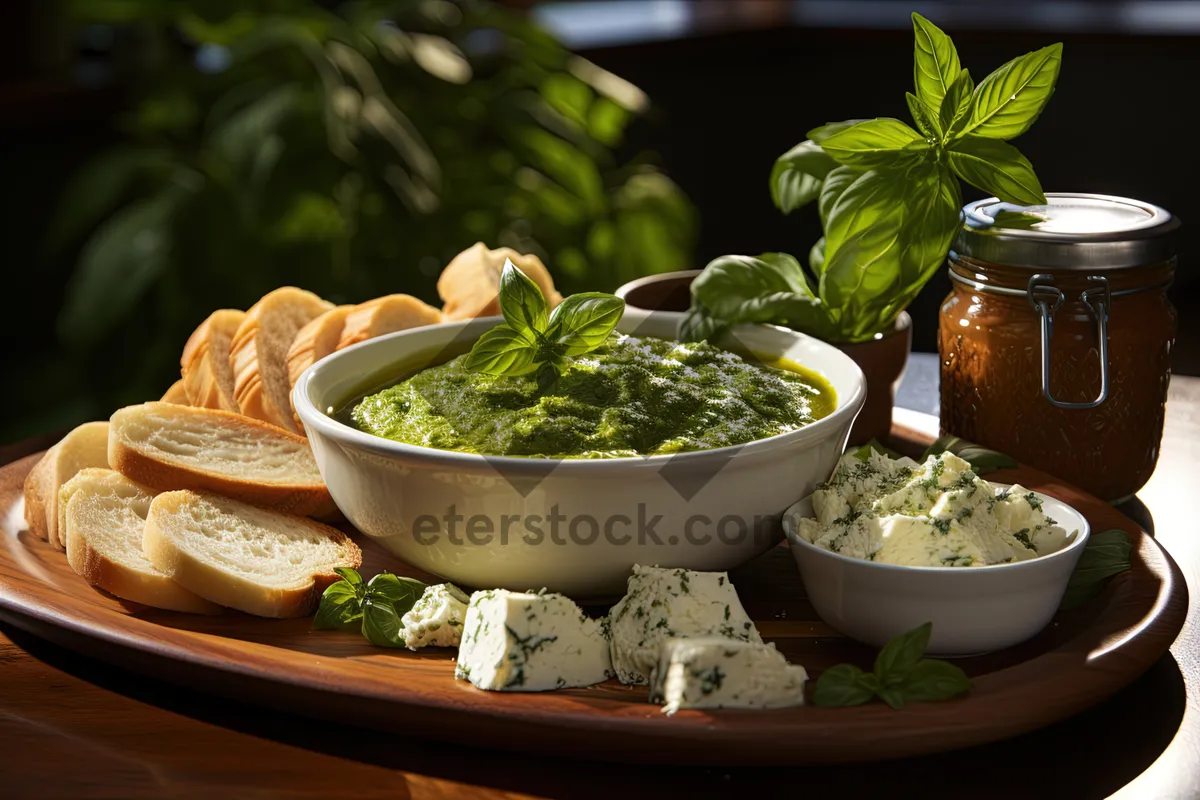 Picture of Fresh parsley and basil leaves in tea pot