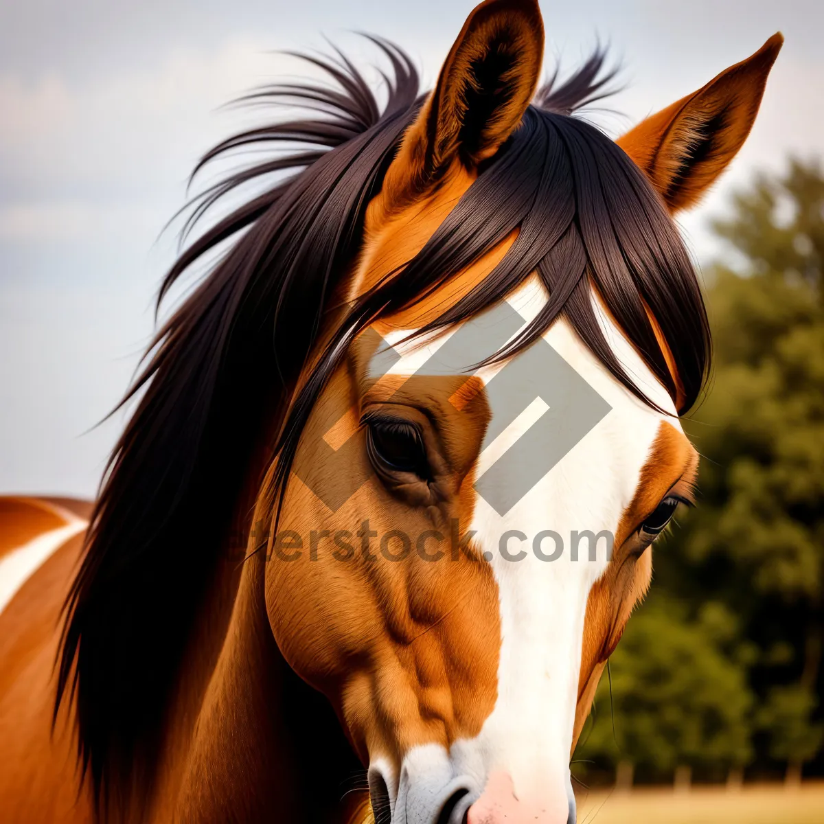 Picture of Thoroughbred Stallion Grazing in Rural Pasture