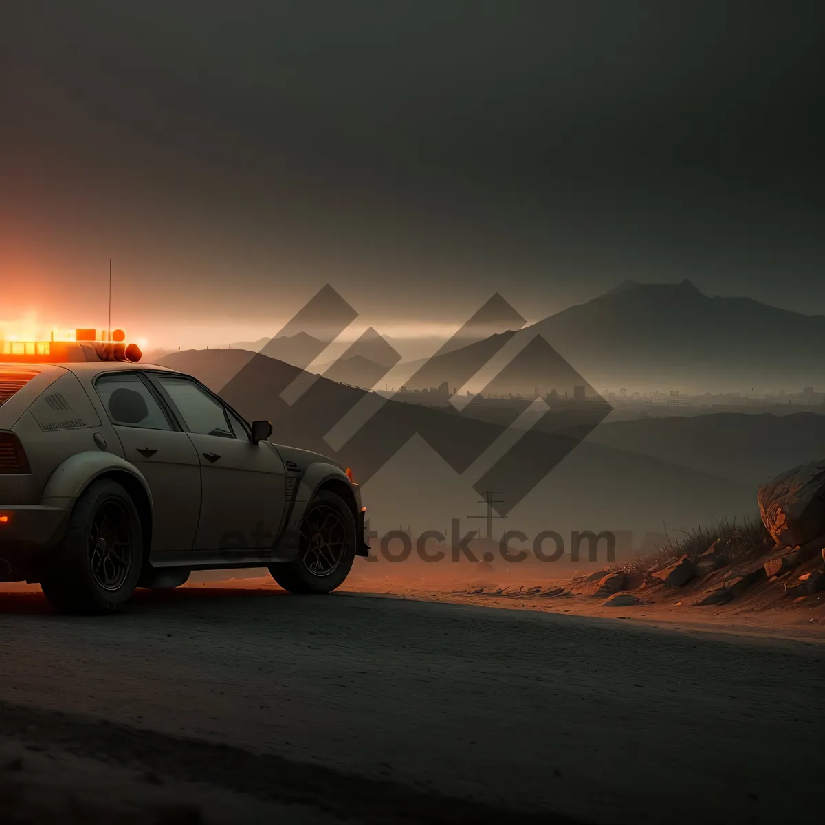 Picture of Speeding Sunset Drive on Desert Highway