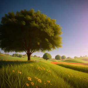 Golden Horizon: Rapeseed Field under Clear Skies