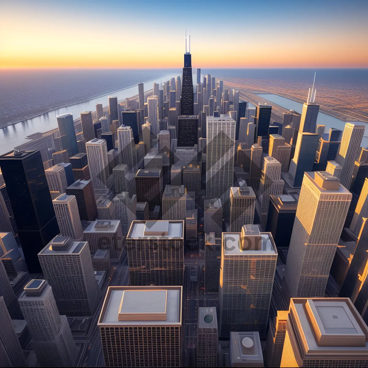 Picture of Modern City Skyline at Sunset