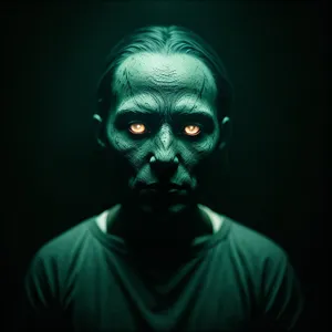 Dark Male Face with Mysterious Mask: Horror Portrait