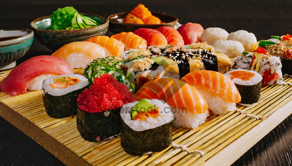 Picture of Delicious Japanese Gourmet Sushi Roll Meal