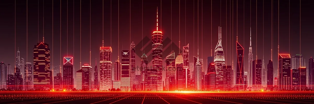 Picture of City Skyline at Night with Starry Sky Glow