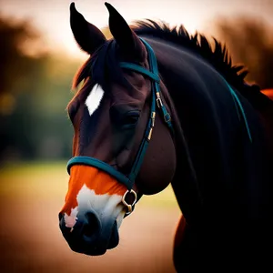 Beautiful Brown Thoroughbred Horse Head Portrait