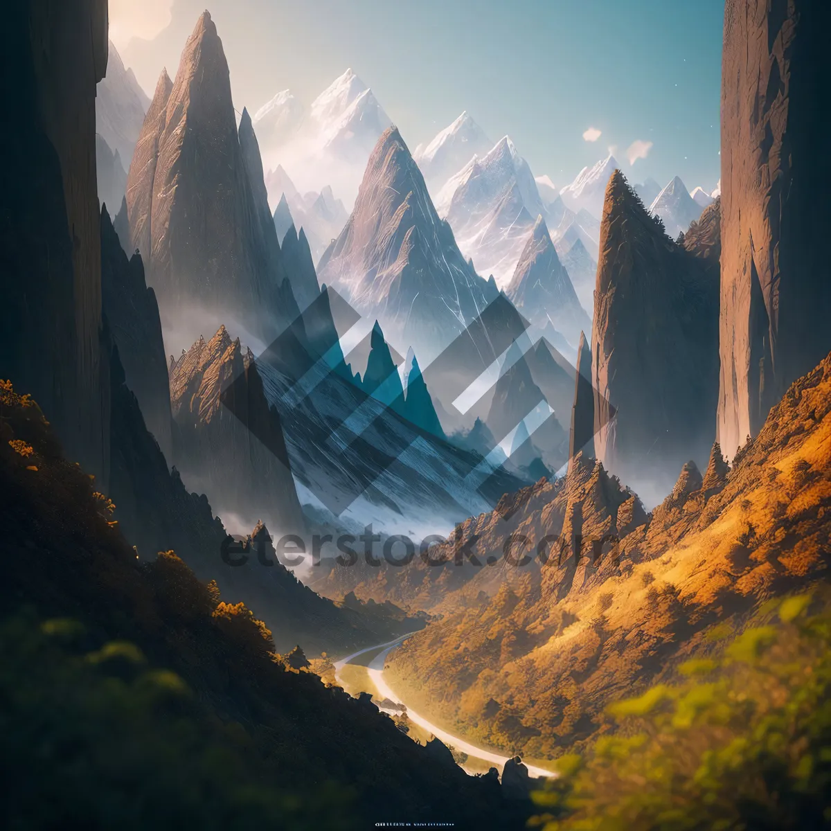 Picture of Serene Mountain Valley Amidst Majestic Peaks