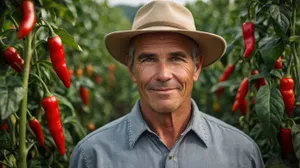 Happy senior man in cowboy hat portrait.