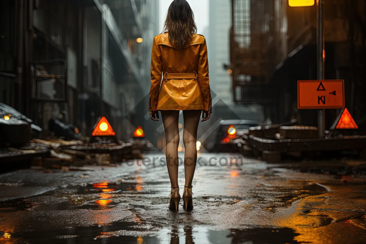 Picture of Stylish urban model in a miniskirt on city sidewalk