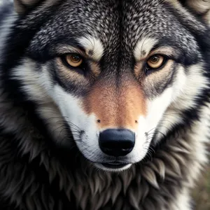 Wild Canine Portrait: Majestic Timber Wolf with Piercing Eyes