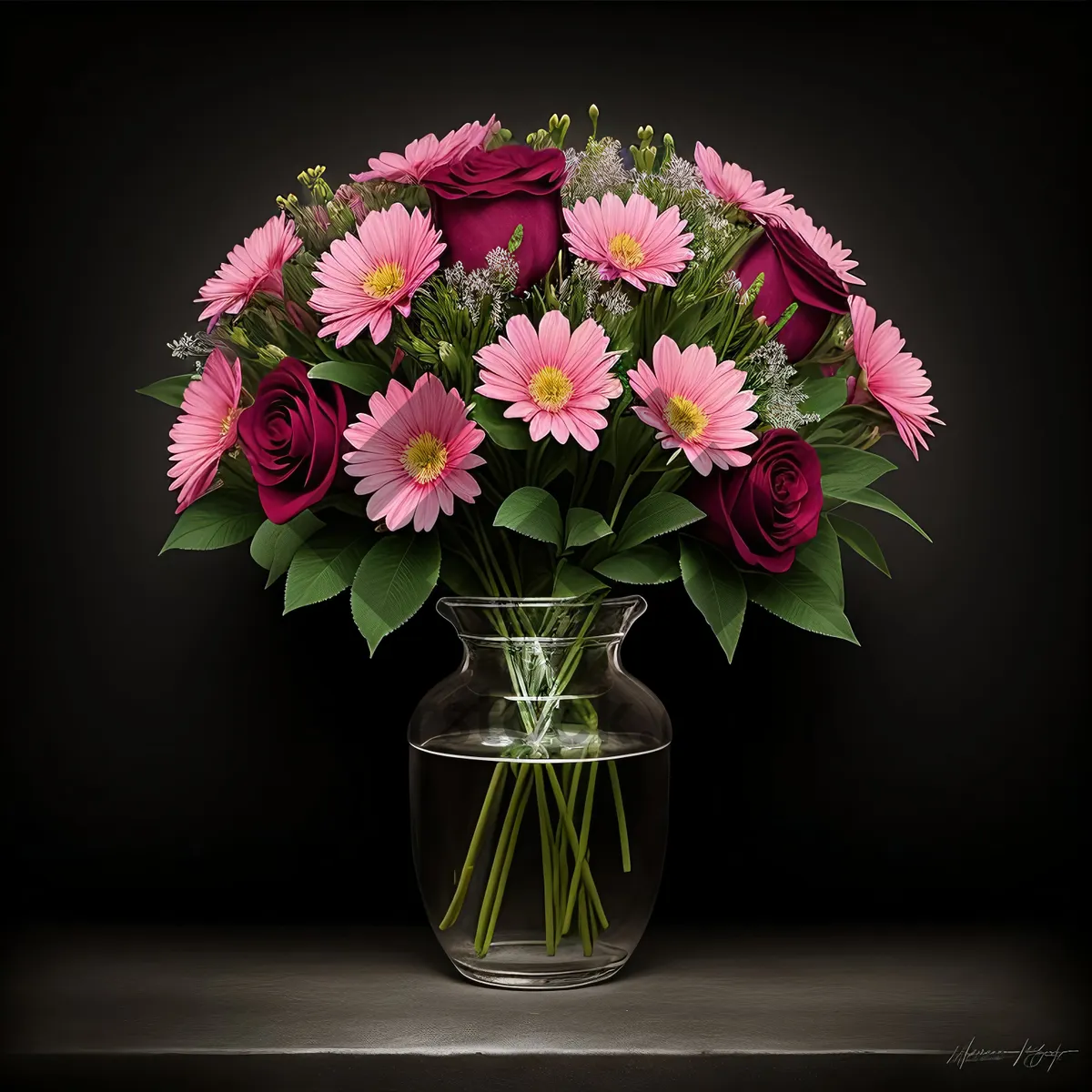 Picture of Colorful Flower Bouquet in Pink Vase