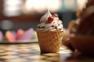 Berry Delight Ice Cream Cone with Chocolate Drizzle