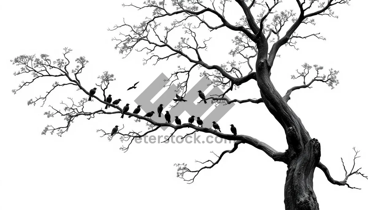 Picture of Silhouette of Oak Tree in Forest against Sky