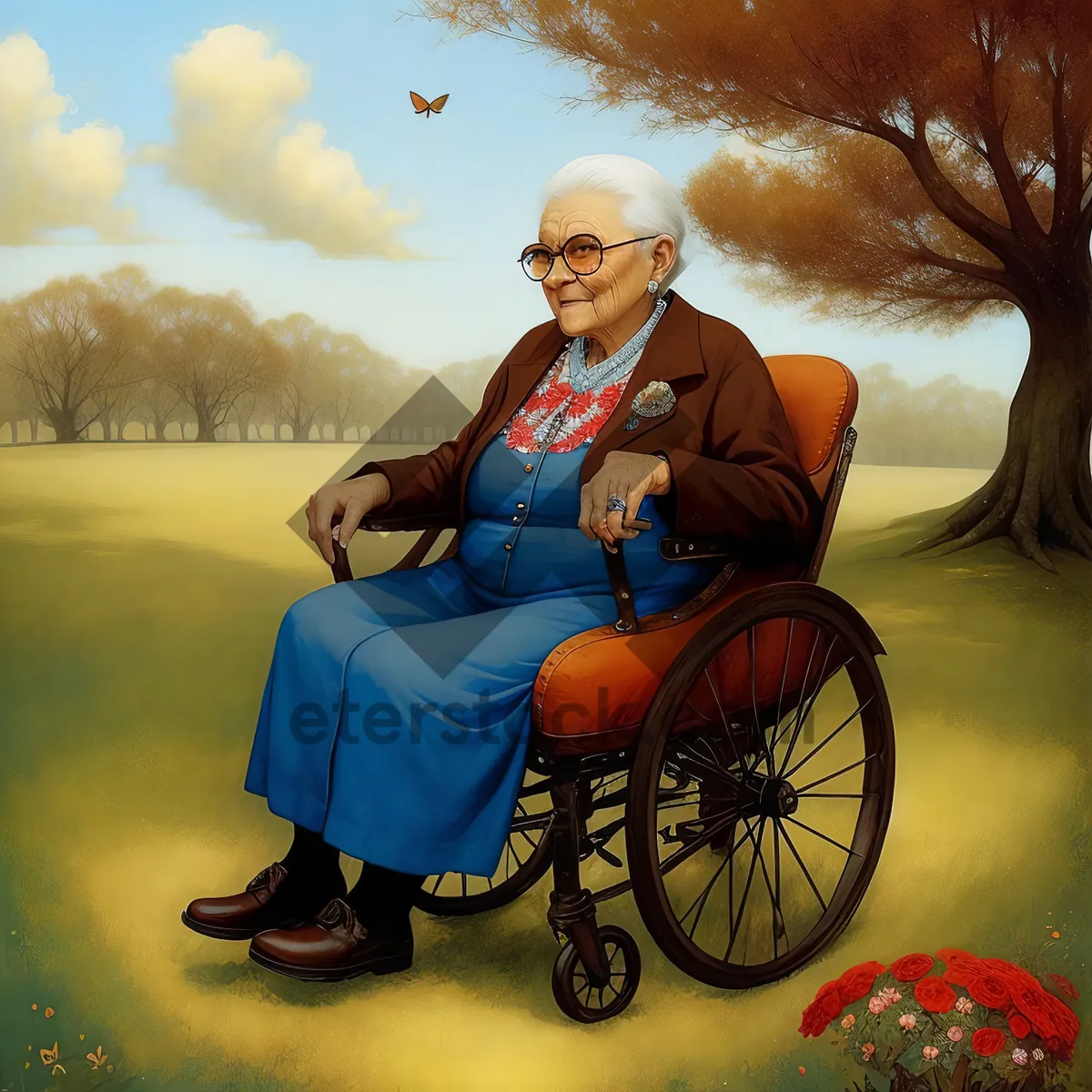 Picture of Man in Wheelchair with Outdoor Furniture