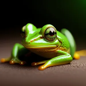 Vibrant-Eyed Tree Frog Peeking from Leaf