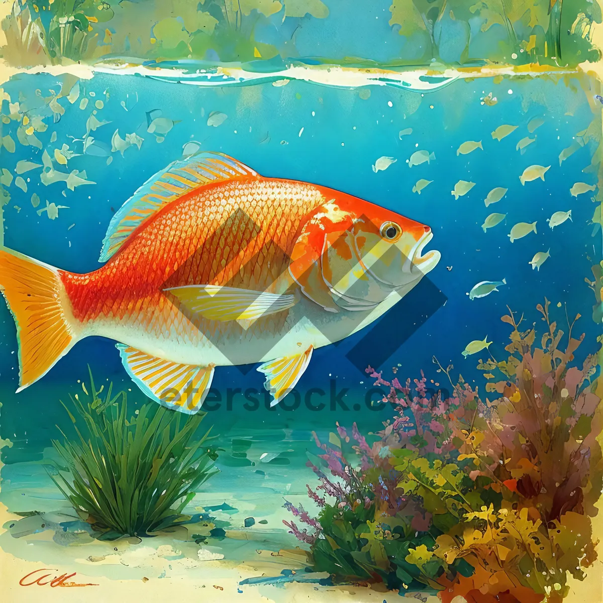 Picture of Glistening Goldfish in Tropical Aquarium