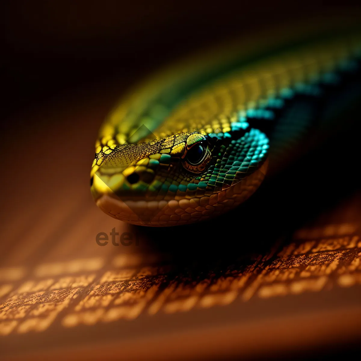 Picture of Vibrant Green Lizard Staring Intensely: Captivating Reptile Eye