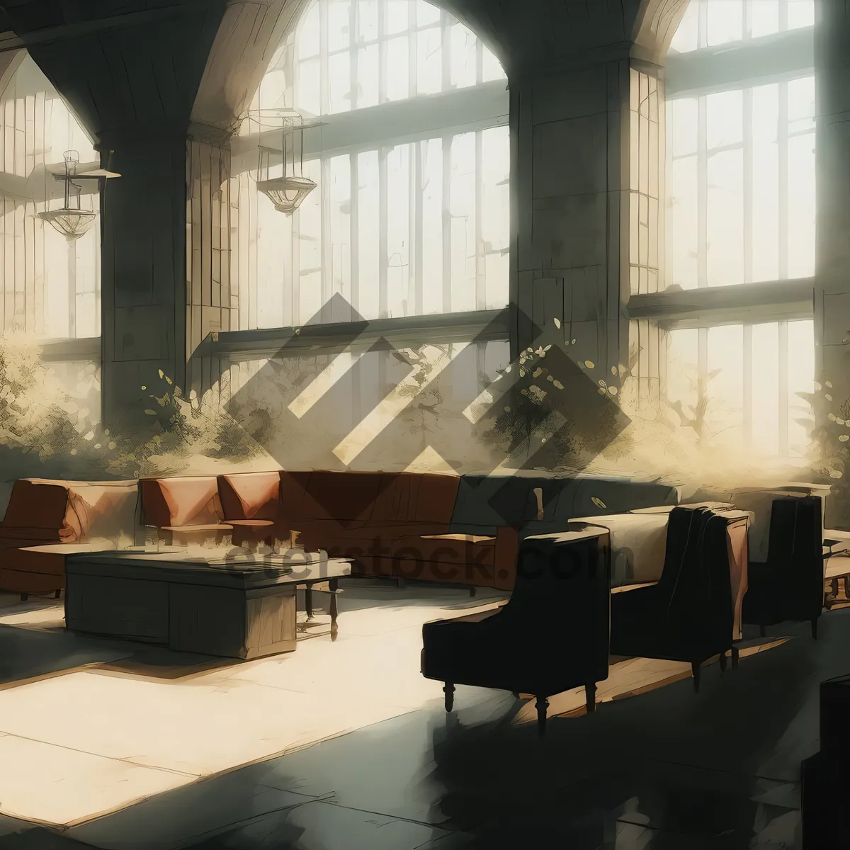 Picture of Modern Grand Piano in Luxurious Room