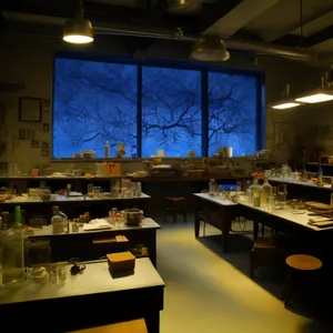 Modern restaurant interior with empty chairs and tables