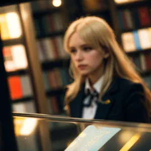 Portrait of smiling young businesswoman working at office counter.