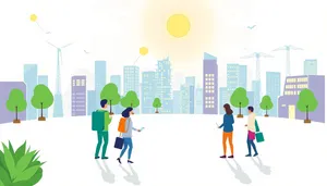 Fun cartoon silhouette of schoolboy playing with group of children.