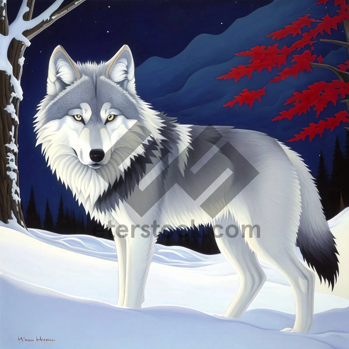 Picture of Cute White Wolf with Piercing Eyes - Perfect Pet Portrait