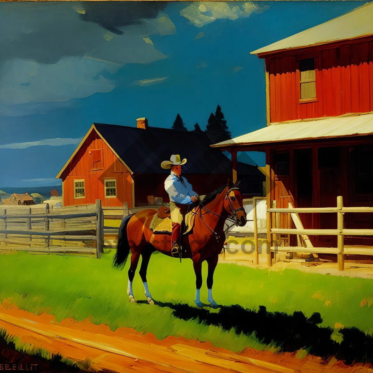 Picture of Rustic horse barn in scenic farm field