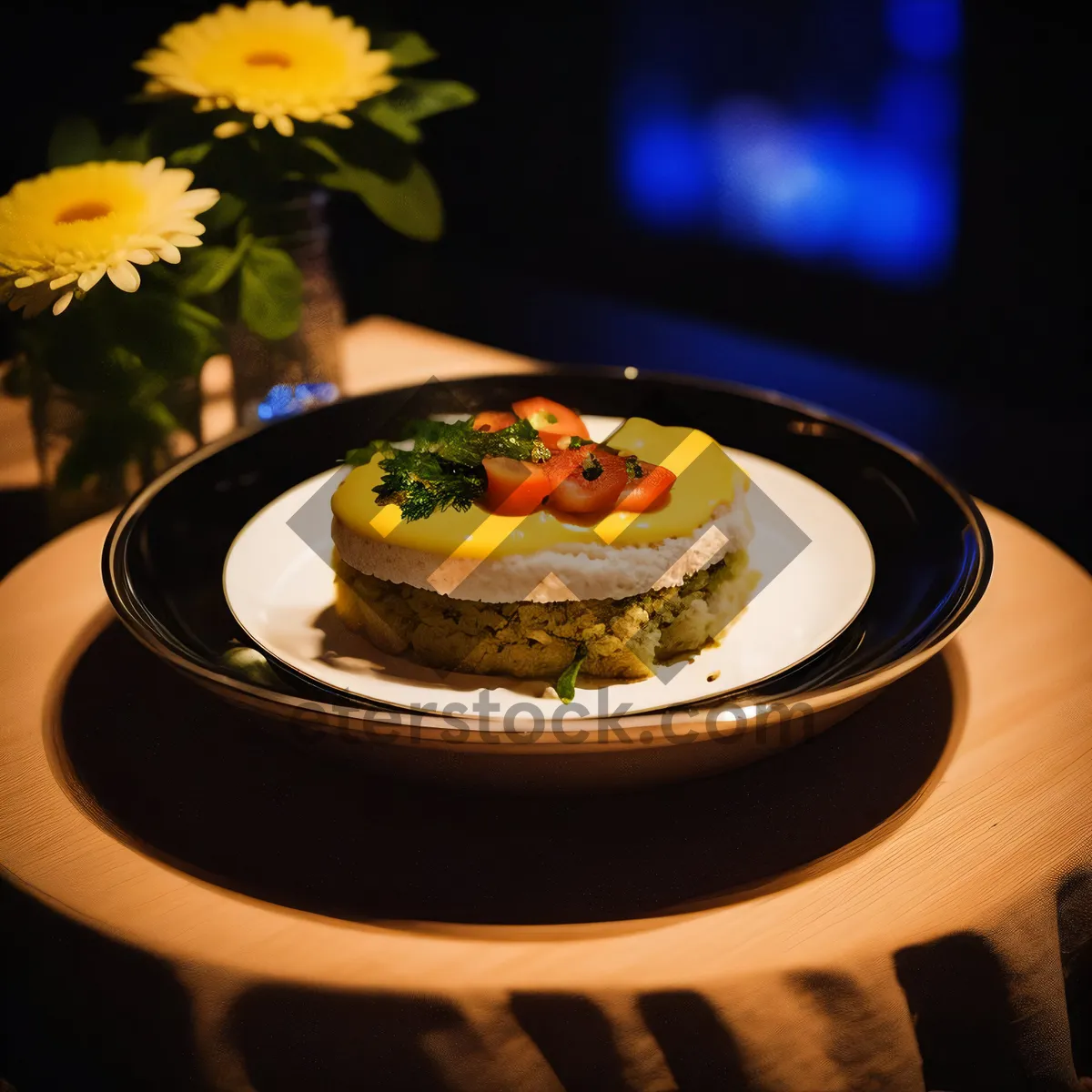Picture of Delicious gourmet dinner plate with healthy vegetables.