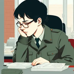 Professional man working at desk in office with laptop